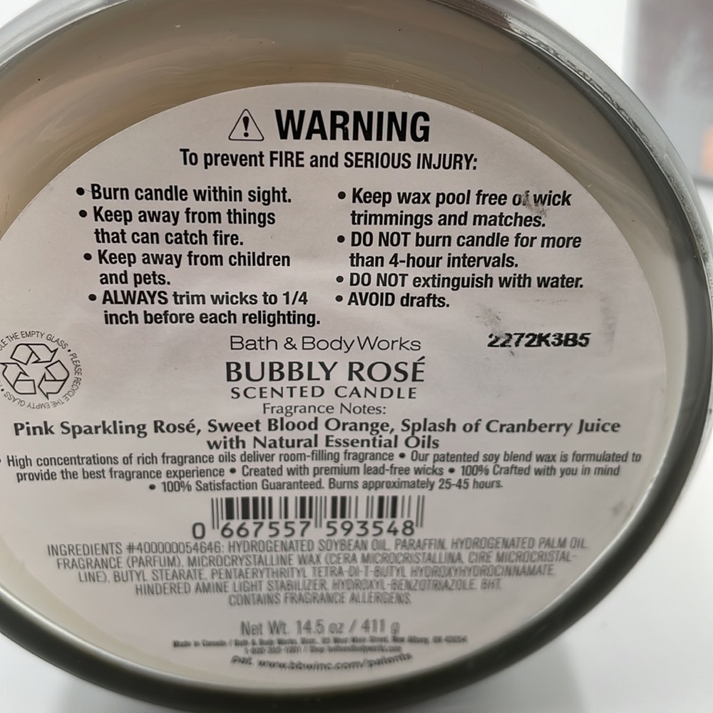 Bubbly Rosé Bath‎ & Body Works 3-wick Scented Candle - Picture 5 of 6